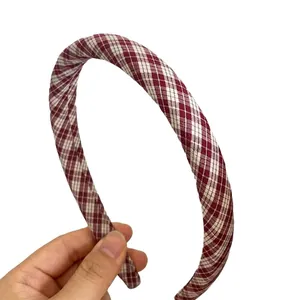 Classic red and white plaid thick padded fabric headband in preppy retro style