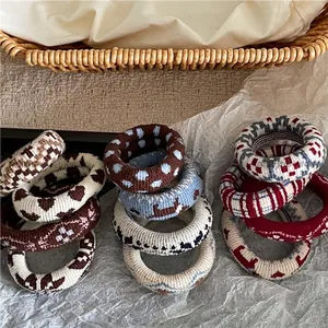 Lot de chouchous tricotés avec motifs vintage à pois et carreaux pour femmes