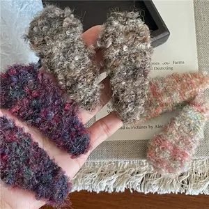 Plush mix-color teardrop snap hair clips set with fuzzy faux fur texture for women