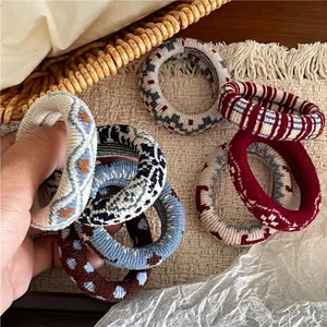 Élastiques à Cheveux en Tricot Cœur Pois Carreaux Queue de Cheval Scrunchies Décoratifs Accessoires Cheveux Femme Fille