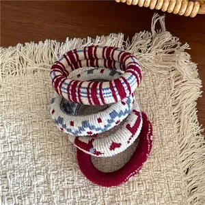 Lot de 4 chouchous tricotés à carreaux avec motifs de cœur pour filles et femmes