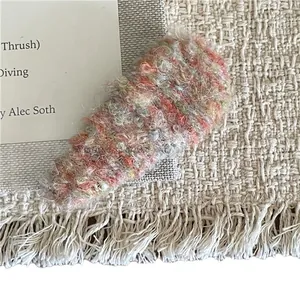 Colorful plush knit teardrop hair clip in pink green and beige aesthetic style