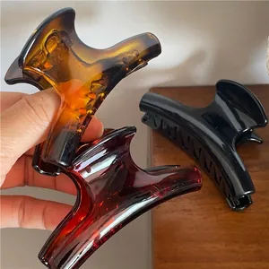 Vintage Resin Tortoiseshell Hair Claw Clip For Women French Style Geometric Large Hair Catch Barrette Retro Hair Accessories