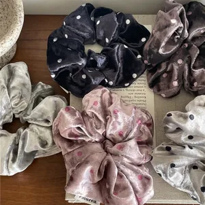 High Quality Velvet Polka Dot Scrunchies Elegant Pleated Fabric Hair Ties For Women Girls Sweet Fashion Ponytail Holders