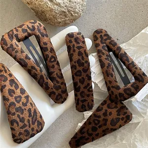 Leopard Print Fabric BB Hair Clips Vintage Animal Pattern Geometric Hairpins For Women Girls Styling Accessories
