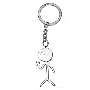 Portachiavi minimalista in metallo argento con omino sorridente per zaino e regali