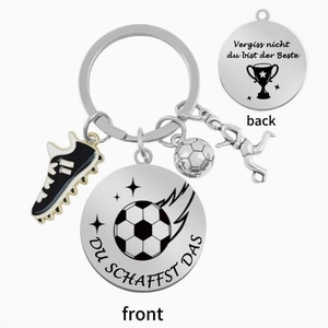 Portachiavi da Calcio in Acciaio Inossidabile Con Citazione Tedesca Du Schaffst Das Ciondolo per Appassionati di Sport Regalo