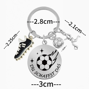 Portachiavi calcio in acciaio inox con ciondolo Du Schaffst Das e decorazioni