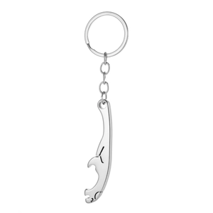 Minimalist silver leopard stainless steel keychain with integrated bottle opener tool