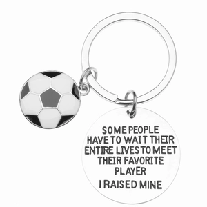 Polished stainless steel soccer keychain with engraved inspirational quote for athletes