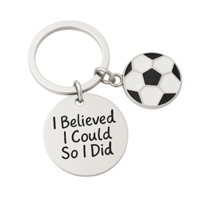Stainless steel soccer keychain with inspirational engraved charm I Believed I Could