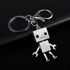 Porte-Clés Robot Astronaute en Alliage de Zinc Poli Avec Yeux en Strass Anneau de Clé en Métal Argenté Industriel