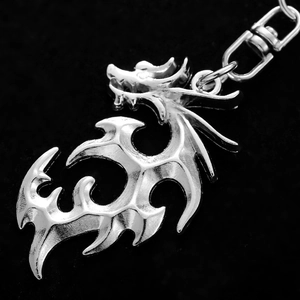 Polished silver dragon keychain with tribal totem style for car keys and backpacks