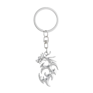 Modern silver stainless steel dragon pendant keychain with sleek totem style design