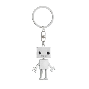 Creative silver metal robot keychain for men with mechanical joints and polished finish