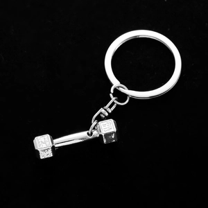 Porte-clés Créatif en Forme d'Haltère en Métal Argenté Alliage de Zinc Pendentif Musculation Cadeau pour Amateurs de Fitness