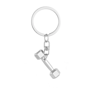 Porte-clés haltère en argent poli avec fermoir mousqueton pour les fans de fitness