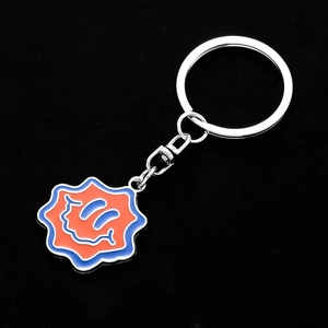 Funny wavy metal keychain with orange and blue drip oil smiley face pendant accessory