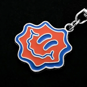 Funny wavy metal keychain with orange blue enamel smiley face pendant for bags