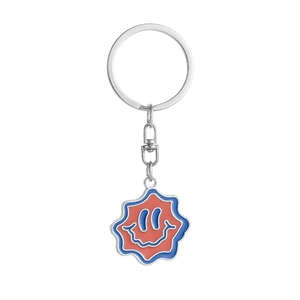 Funny Smiley Face Metal Keychain Zinc Alloy Wave Border Enamel Drip Oil Key Ring Pendant For Car Bag Decoration Gift