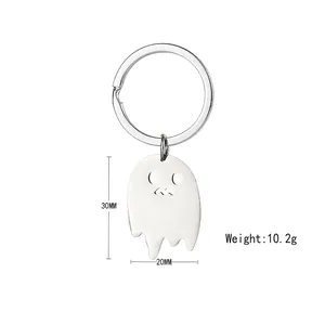 Detailed view of silver ghost keychain with 30mm x 20mm dimensions and cutout face