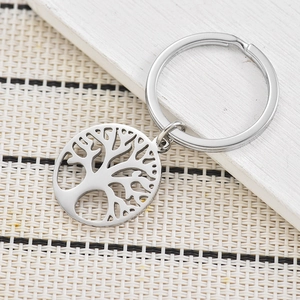 Portachiavi in Acciaio Inossidabile Albero della Vita Pendente Tondo Traforato Anello per Zaino Tonalità Argento Regalo Classico Donna Uomo