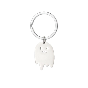 Ghost charm stainless steel keychain with polished mirror finish and cutout face details