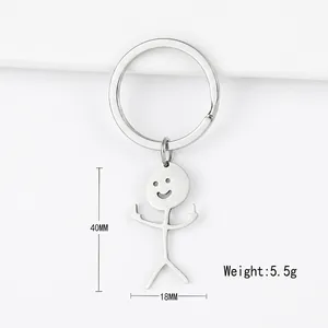Funny doodle middle finger stickman keychain in polished silver stainless steel