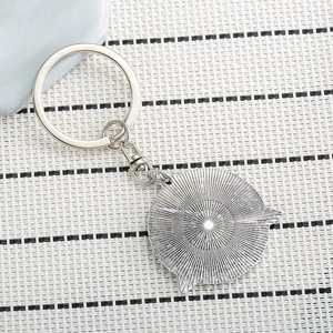 Silver evil eye keychain with sunburst texture pendant on a punk hip hop style metal ring