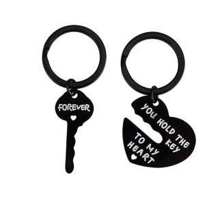 Black stainless steel couple keychain set with You Hold The Key To My Heart engraving