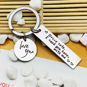 Drive Safe I Need You Here With Me Engraved Stainless Steel Keychain Heart Pendant Love You Gift For Boyfriend Husband
