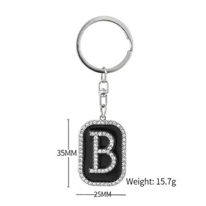 Silver letter B keychain pendant with sparkling rhinestones, 35mm x 25mm hip hop style