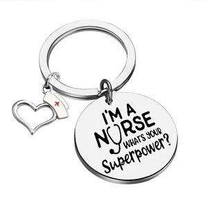 Porte-clés infirmière en acier inoxydable avec pendentif bonnet et citation inspirante