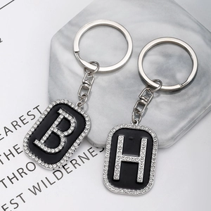 Hip Hop Alphabet Keychain Zinc Alloy Rhinestone Letter Pendant Square Plate Bag Charm Fashion Jewelry Keychain For Unisex Gift