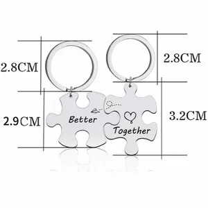 Lot de porte-clés puzzle Better Together en acier inoxydable avec gravure de cœur