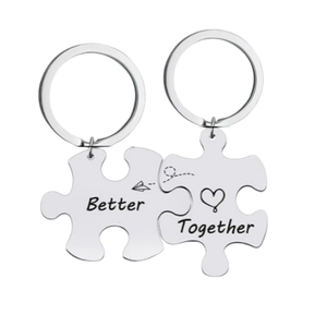Porte-clés Puzzle en Acier Inoxydable Gravure Better Together Cœur Avion en Papier Pendentif pour Couples Amitié Porte-clés Poli Cadeau