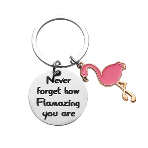 Edelstahl Schlüsselanhänger mit Flamingo Anhänger und Never Forget How Flamazing You Are Spruch