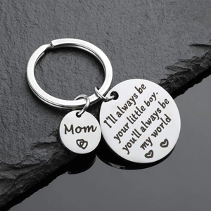 Stainless Steel Engraved Keychain Heart Charm Pendant Little Boy Girl To Mom Dad Gift Polished Key Ring For Parents