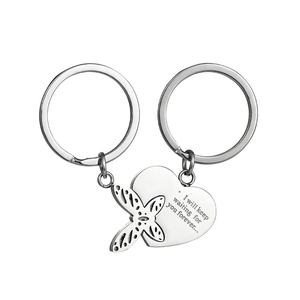 Schlüsselanhänger-Set für Paare mit Schmetterling und Herz aus poliertem Edelstahl