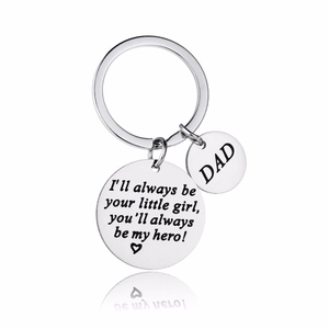 Polished stainless steel key ring with 'I'll always be your little boy' engraved pendants