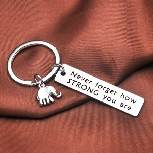 Inspirational Stainless Steel Elephant Keychain Never Forget How Strong You Are Quote Metal Keyring Gift For Friends Family