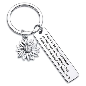 Stainless Steel Sunflower Inspirational Quote Keychain Heart Engraved Metal Pendant Friendship Keyring Gift For Best Friend