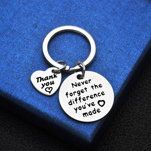 Stainless steel retirement keychain with heart charm and inspirational quote in a gift box
