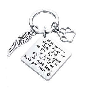 Stainless Steel Pet Memorial Keychain Engraved Poem Angel Wing Paw Print Pendant Key Ring Sympathy Gift For Pet Loss