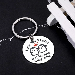 Stainless Steel Penguin Heart Keychain Engraved I Love You A Lottle Round Keyring Gift For Couples Anniversary Birthday