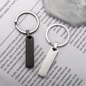 Minimalist Stainless Steel Rectangular Bar Keychain For Men Women Geometric DIY Engravable Metal Keyring Car Bag Accessory