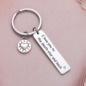 Stainless Steel I Love You To The Death Star And Back Engraved Keychain Heart Round Metal Key Ring For Couples Romantic Gift