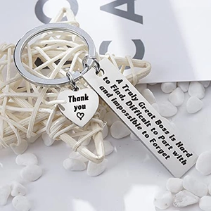 Stainless steel keychain with engraved heart and bar pendant for boss appreciation gift