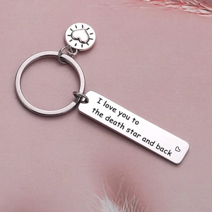 Silver stainless steel keychain with heart round tag and I Love You engraved pendant