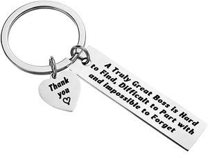 Polished stainless steel keychain set with engraved heart and rectangle thank you tags
